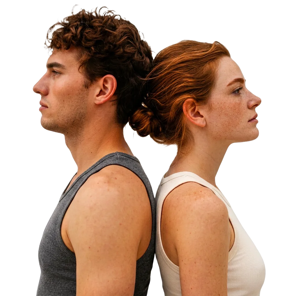 Two people back to back during a biological age assessment
